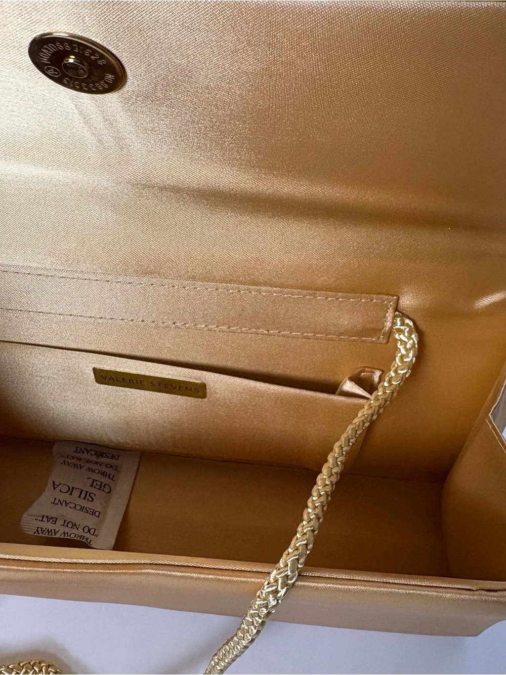 NWT- Valerie Stevens gold satin convertible evening clutch